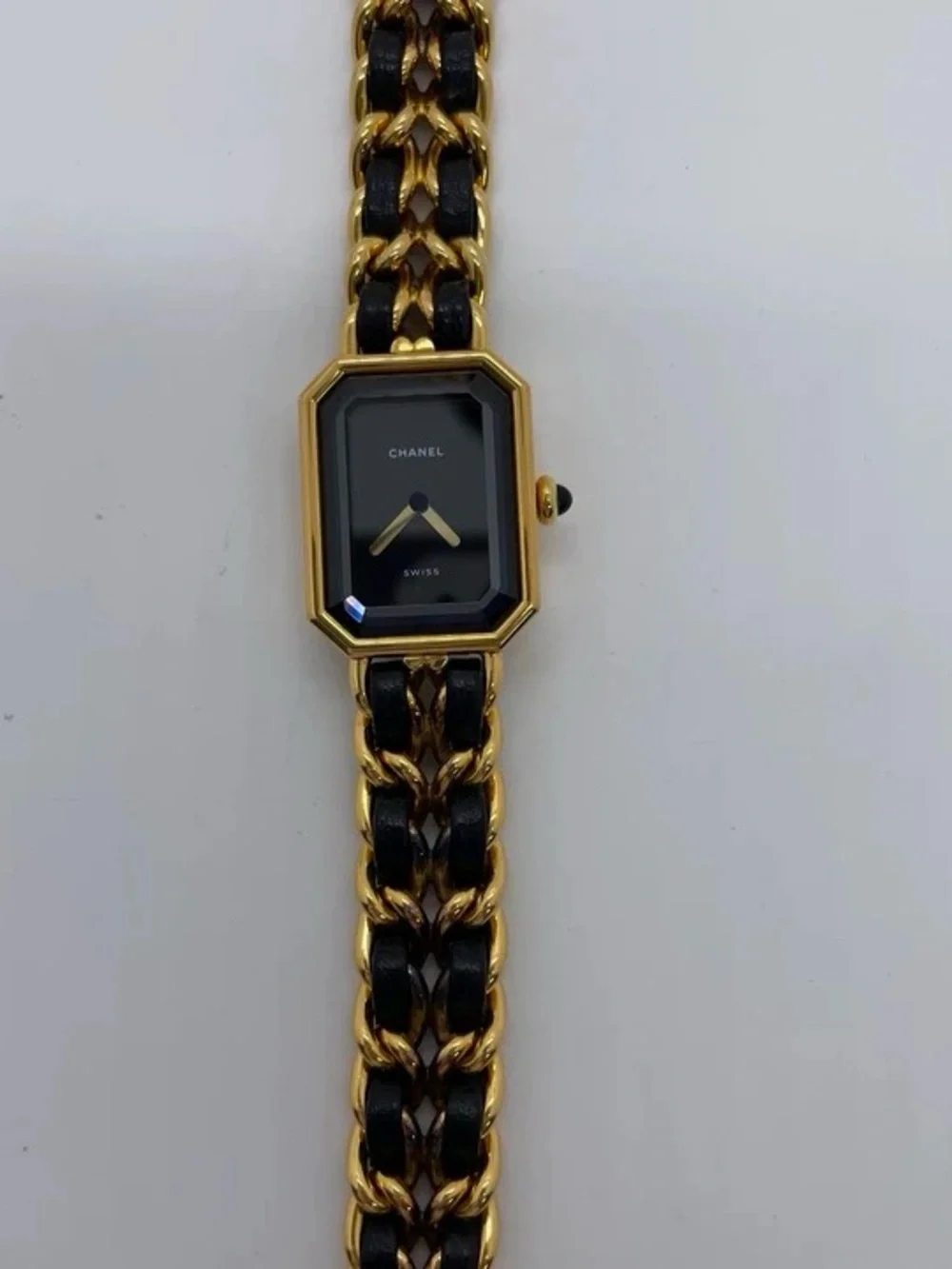 CHANEL Black and Gold Chain-Link Octagonal Dial Watch